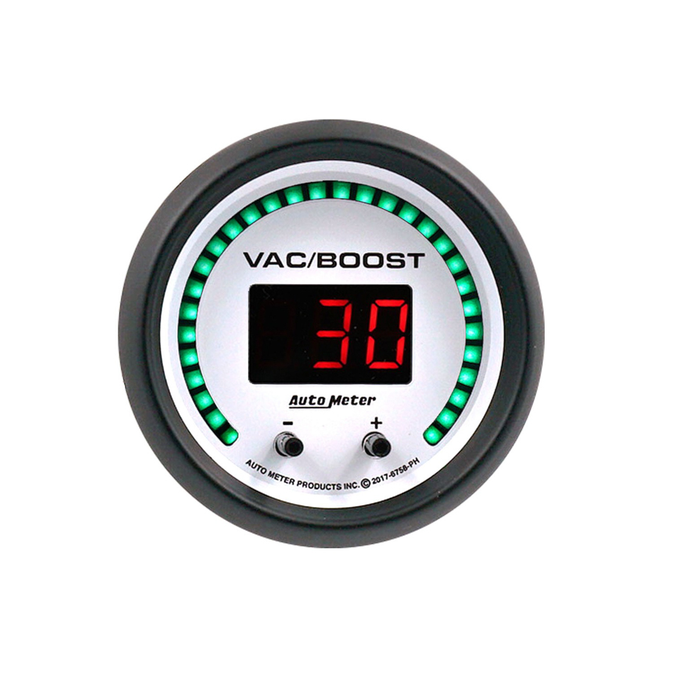 Auto Meter Boost/Vacuum Gauge, Phantom Elite, Digital, Electric, 0-1600 PSI/0-110 Bar, 2-1/16 in, White Face, Each