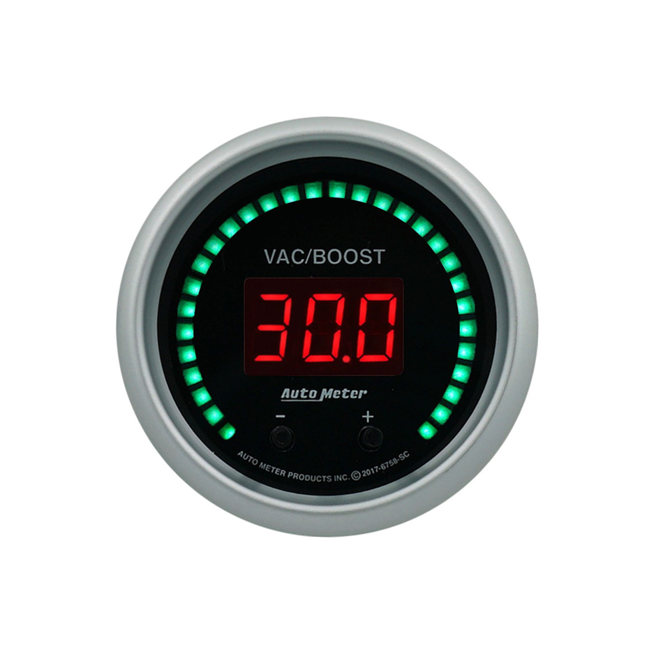 Auto Meter Boost/Vacuum Gauge, Sport-Comp Elite, Digital, Electric, 0-1600 PSI/0-110 Bar, 2-1/16 in, Black Face, Each