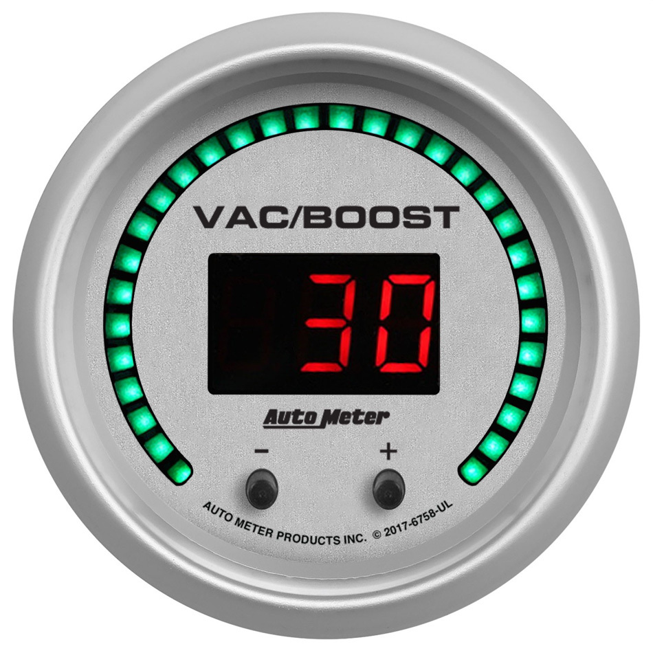 Auto Meter Boost/Vacuum Gauge, Ultra-Lite Elite, Digital, Electric, 0-1600 PSI/0-110 Bar, 2-1/16 in, White Face, Each