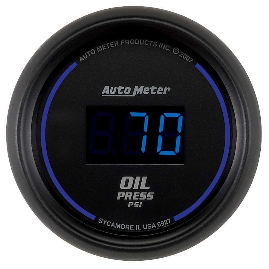 Auto Meter Oil Pressure Gauge, Cobalt, 5-100 psi, Electric, Digital, 2-1/16" Diameter, Black Face, Each