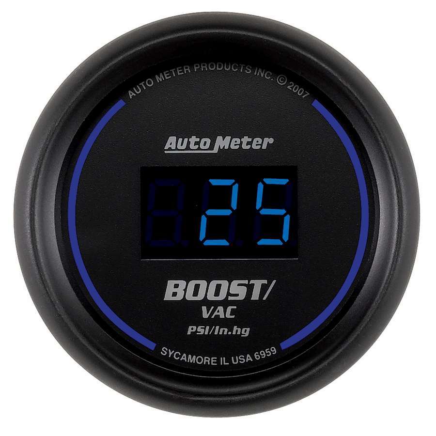 Auto Meter Boost/Vacuum Gauge, Z-Series, 30" HG-30 psi, Electric, Digital, 2-1/16" Diameter, Black Face, Each