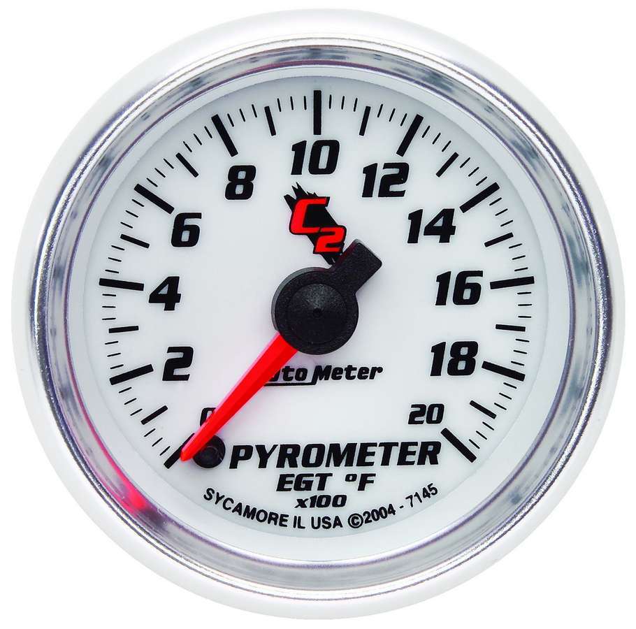Auto Meter EGT Gauge, C2, 0-2000 Degree F, Electric, Analog, Full Sweep, 2-1/16" Diameter, White Face, Each
