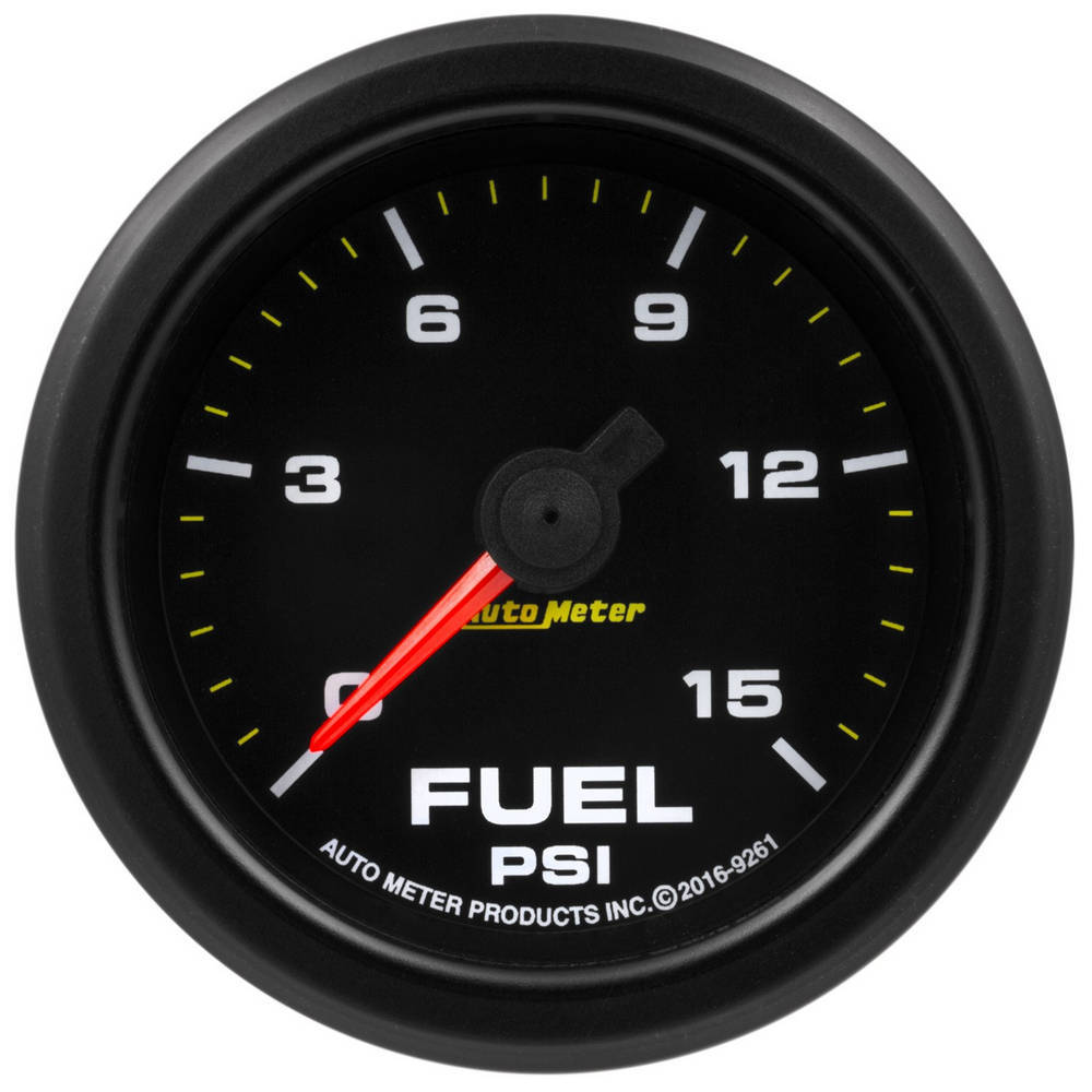 Auto Meter Fuel Pressure Gauge, Stepper Motor, 0-15 psi, Electric, Analog, Full Sweep, 2-1/16" Diameter, Black Face, Each