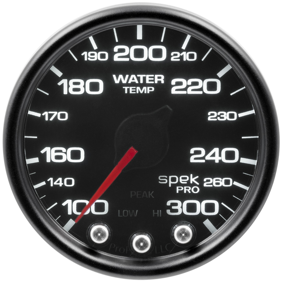 Auto Meter Water Temperature Gauge, Spek-Pro, Stepper Motor, 100-300 Degree F, Electric, Analog, Full Sweep, 2-1/16" Diameter, B