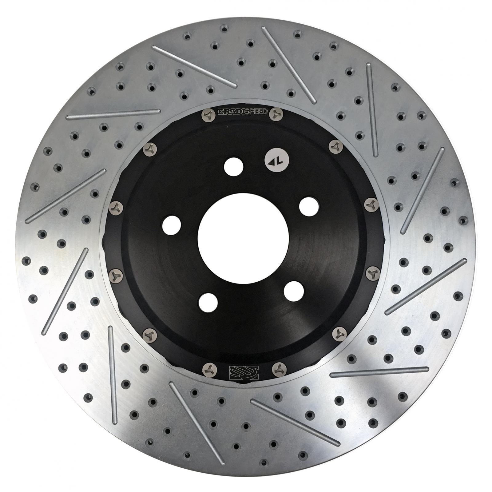 BAER Brake Rotor, EradiSpeed +, Front, Directional/Drilled/Slotted, 15.000" OD, 2 Piece, Iron, Zinc Plated, Ford Mu