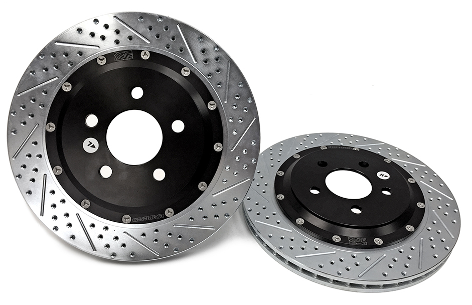 BAER Brake Rotor, EradiSpeed +, Rear, Directional/Drilled/Slotted, 13.000" OD, 2 Piece, Iron, Zinc Plated, Ford Mus
