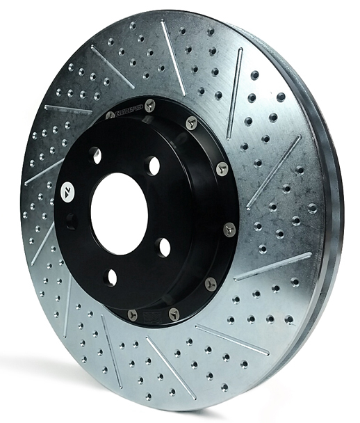 BAER Brake Rotor, EradiSpeed +, Front, Directional/Drilled/Slotted, 13.950" OD, 2 Piece, Iron, Zinc Plated, SS, Che