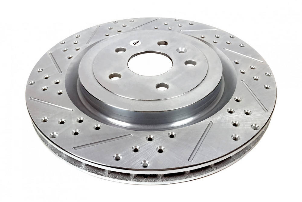 BAER Brake Rotor, Sport, Rear, Directional/Drilled/Slotted, 14.370" OD, Iron, Zinc Plated, Cadillac CTS-v/Chevy Cam