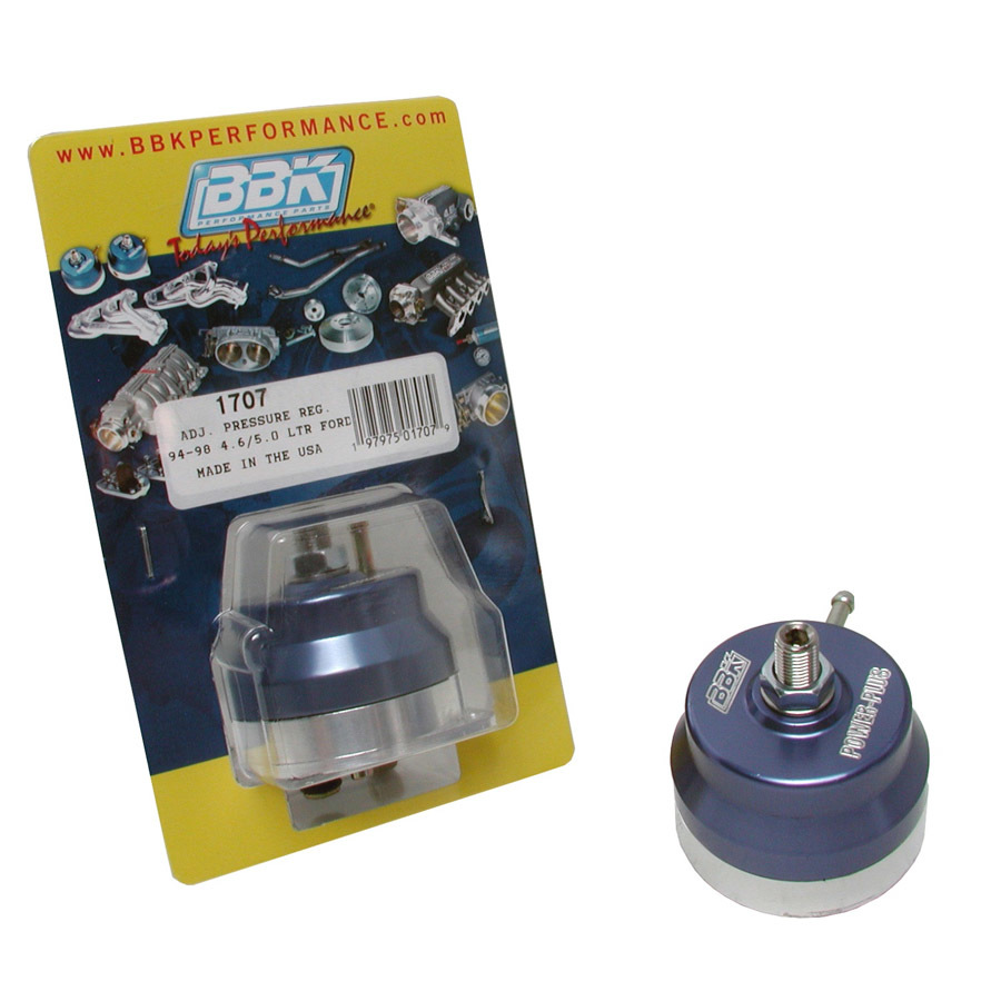 BBK Fuel Pressure Regulator, 35 to 65 psi, Rail Mount, Adjustable, Aluminum, Blue Anodize, Ford Modular, Ford Must