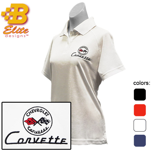 C1 Corvette Embroidered Ladies Performance Polo Shirt Ceramic Blue- X Large -BDC1EPL111