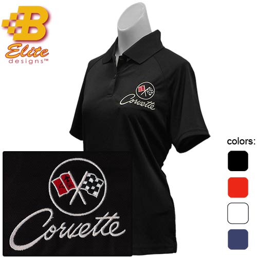 C2 Corvette Embroidered Ladies Performance Polo Shirt Black- X Large -BDC2EPL112