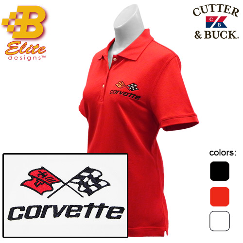 C3 Corvette Embroidered Ladies Cutter & Buck Ace Polo Black- Large -BDC3EPL828