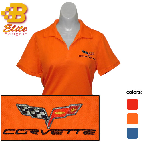 C6 Corvette Embroid. Fairfax Ladies Performance Polo Shirt Orange- Large -BDC6EPL152