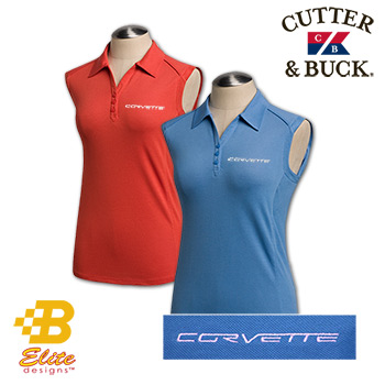 C6 Corvette Script Sleeveless Ladies Cutter & Buck Polo Orange Spice- Small -BDC6EPL855