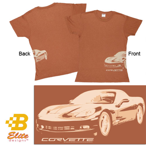 Corvette C6 Ladies Side Wrap T-Shirt Heather Cinnamon- Large -BDC6STL901