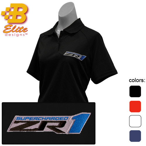 ZR1 Corvette Embroidered Ladies Performance Polo Shirt Ceramic Blue- Large -BDZREPL120