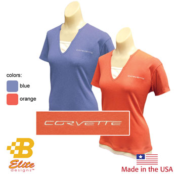 Corvette Embroidered  Made in USA Ladies Layered Shirt Periwinkle Blue-X Large -BEC6ETL856