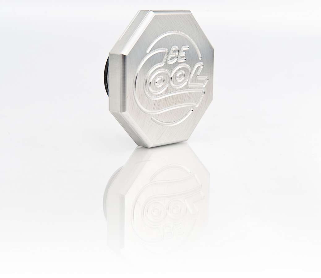BeCool Radiator Cap, 12-15 lb, Hexagon, Be Cool Logo, Aluminum, Natural, Standard Size Radiator Necks, Each