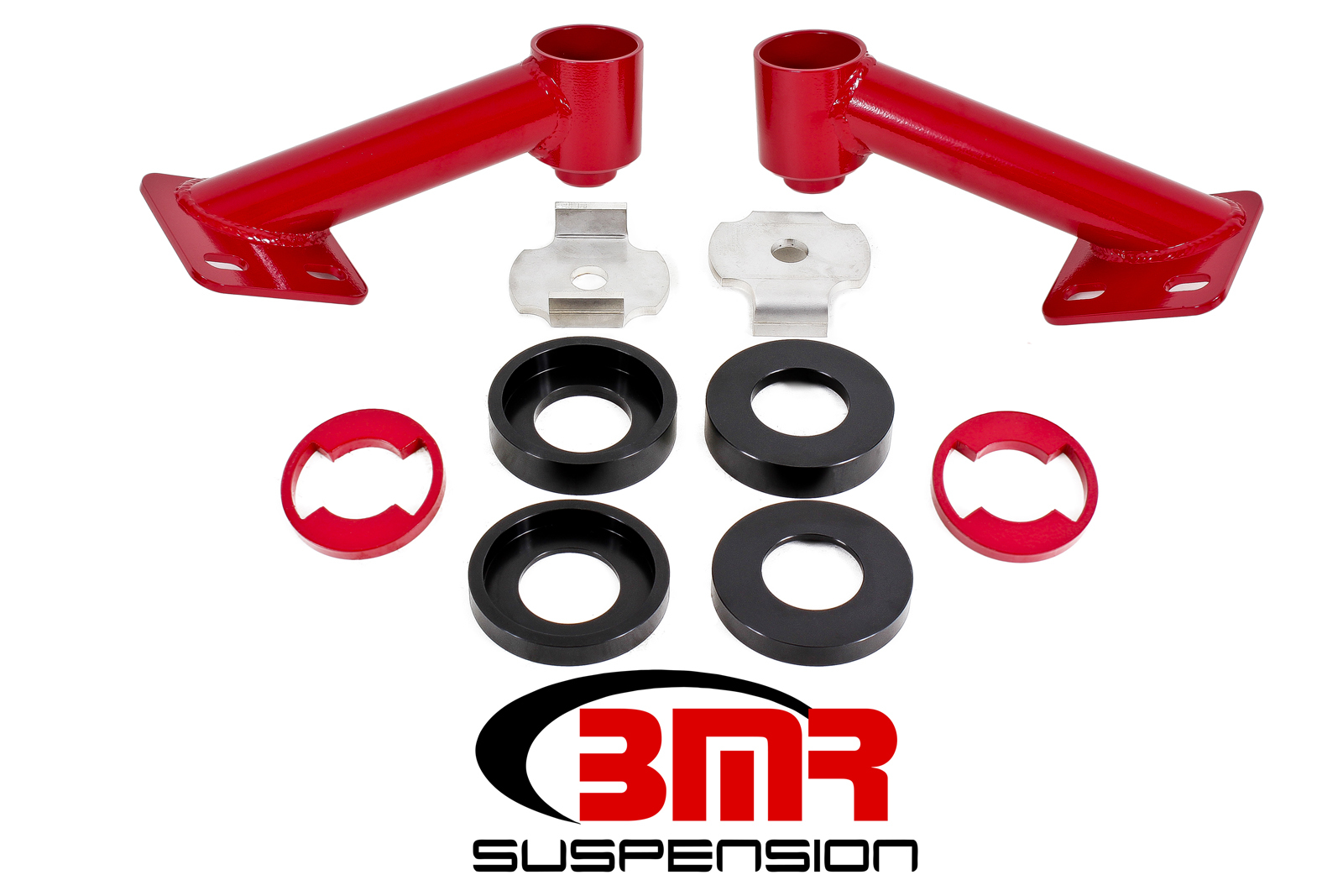 BMR Suspension Cradle Bushing Lockout, Steel, Red Powder Coat, Ford Mustang 2015-17, Kit