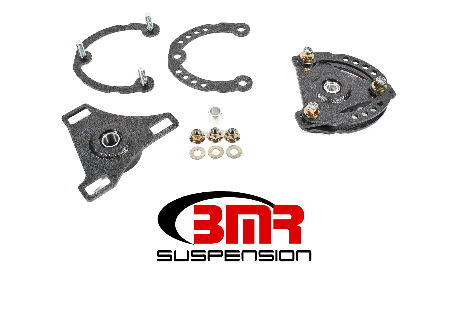 BMR Suspension Caster/Camber Plates, Independent Caster/Camber Adjustment, Aluminum, Gray Anodize, Ford Mustang 2015-17, Kit