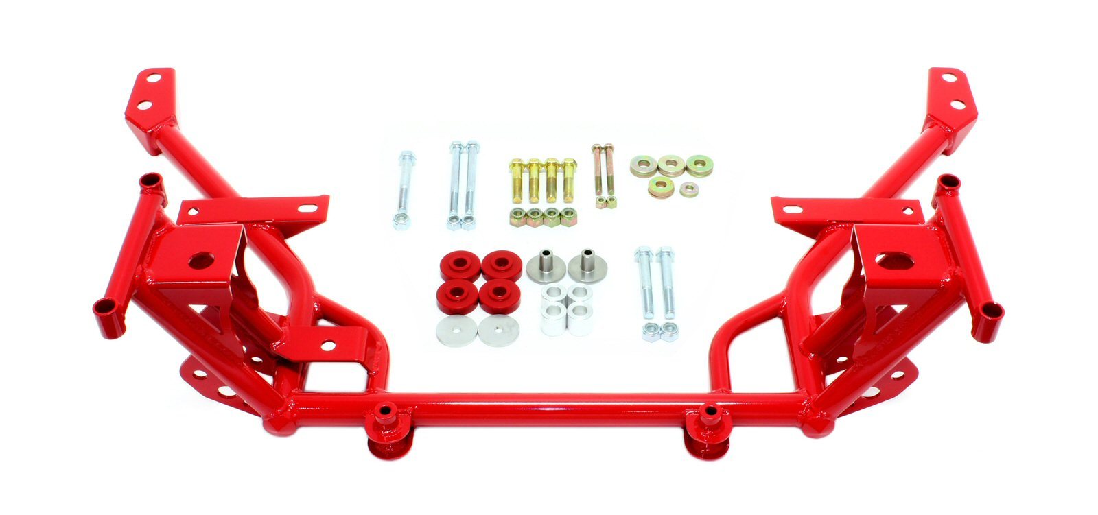 BMR Suspension K-Member, Tubular, Factory Steering Rack, Stock Motor Mounts, Steel, Red Powder Coat, Ford Mustang 2005-14, Ea