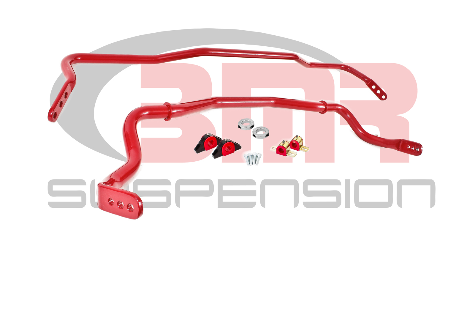 BMR Suspension Sway Bar, Front/Rear, Greasable Polyurethane Bushings, Steel, Red Powder Coat, Ford Mustang 2015-17, Kit