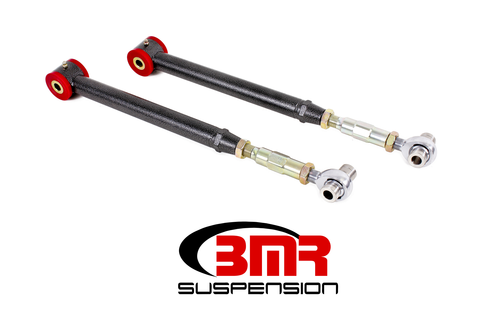 BMR Suspension Trailing Arm, Tubular, Lower, Adjustable, Polyurethane Bushings, Spherical Rod Ends, Steel, Black Hammertone P