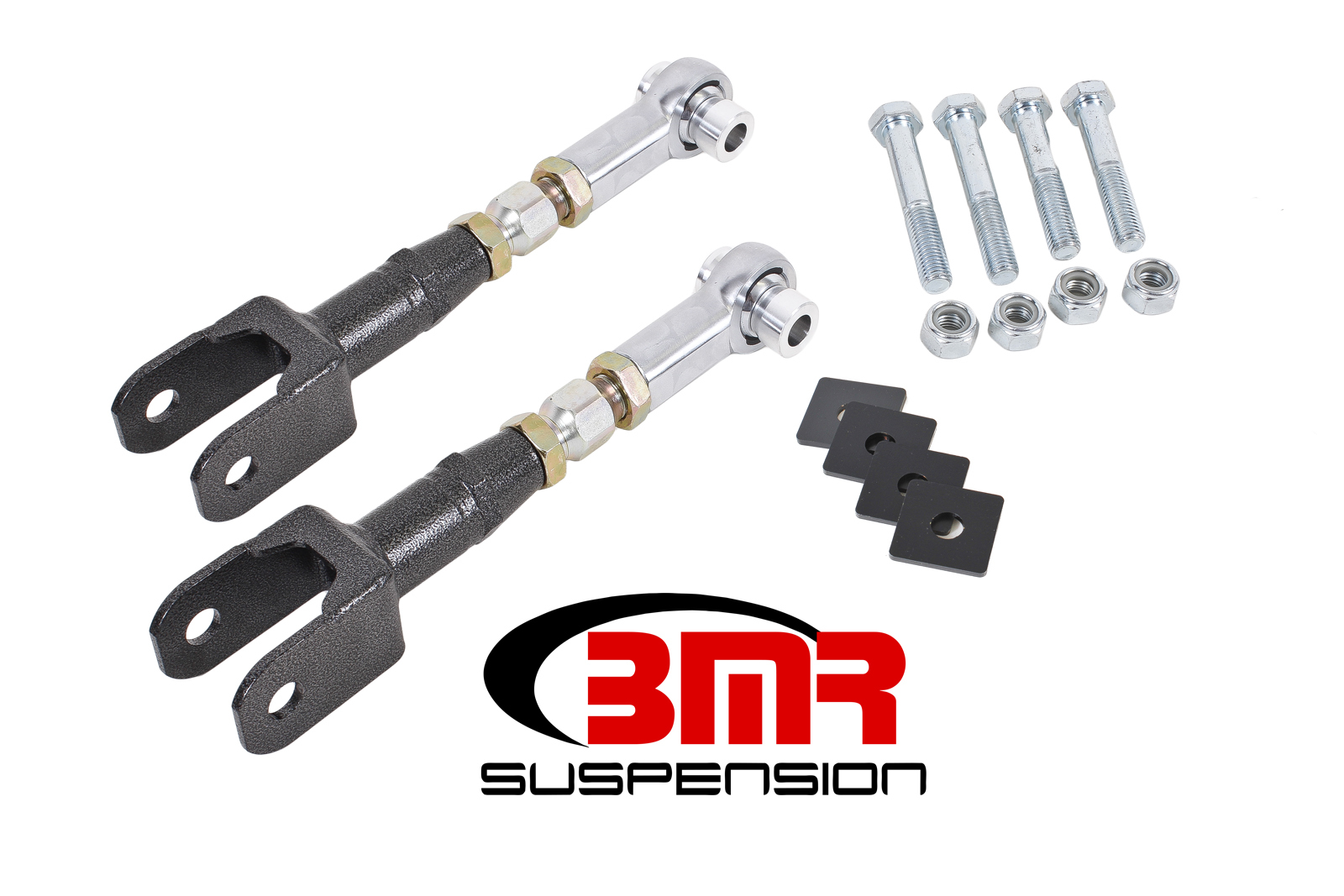 BMR Suspension Toe Rod, Rear, Adjustable, Spherical Rod Ends, Steel, Black Hammertone Powder Coat, Ford Mustang 2015-17, Kit