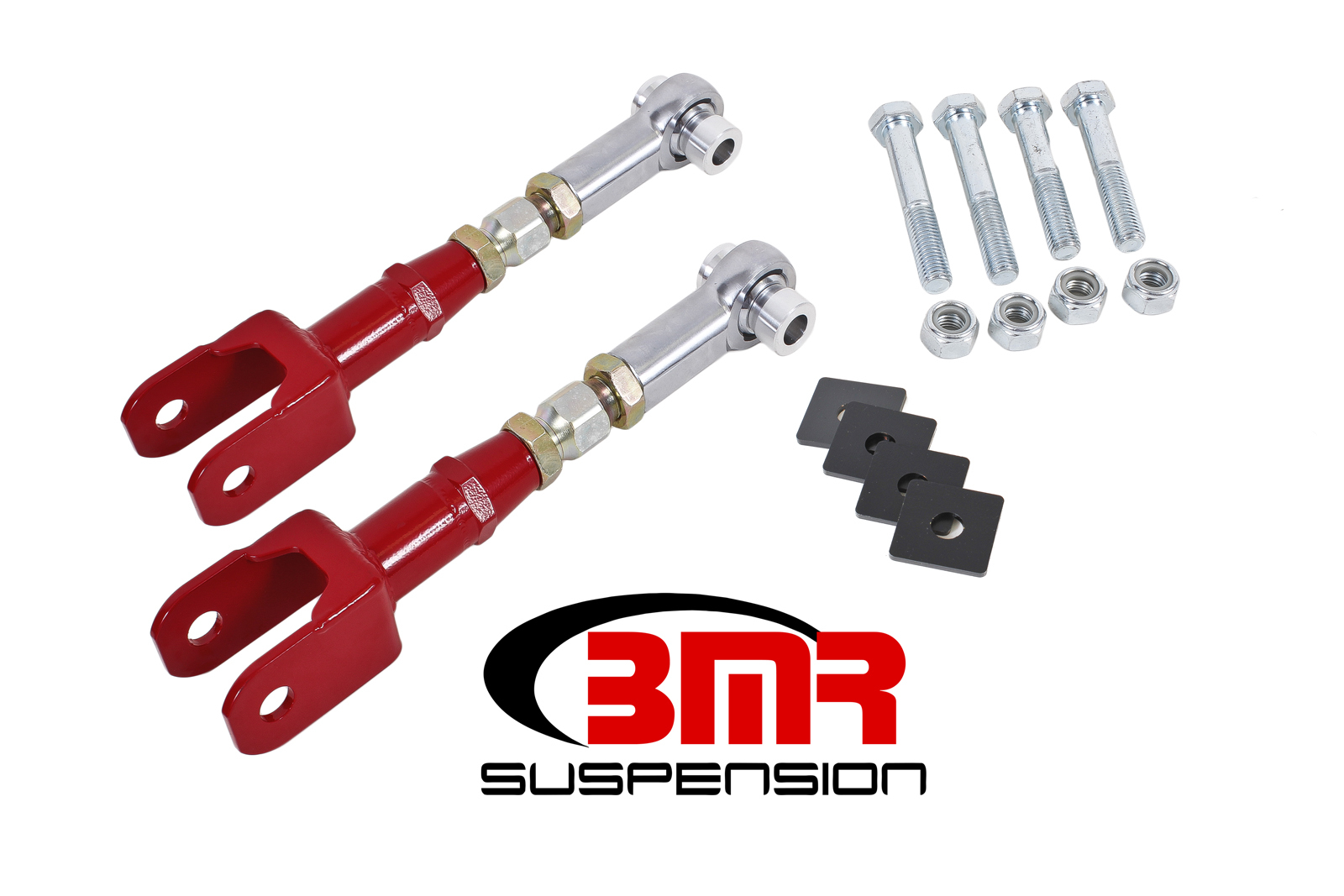 BMR Suspension Toe Rod, Rear, Adjustable, Spherical Rod Ends, Steel, Red Powder Coat, Ford Mustang 2015-17, Kit