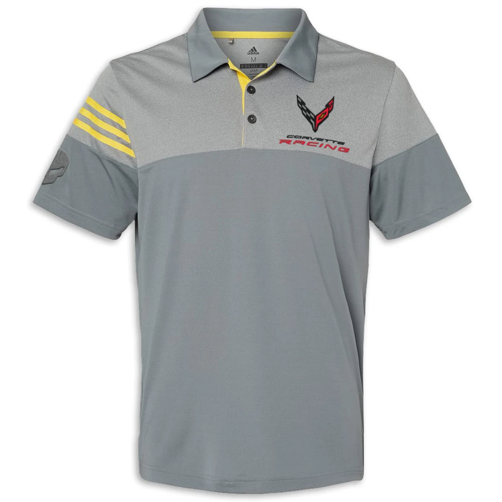 Corvette Adidas 3-Stripe Colorblock Polo Gray/Yellow