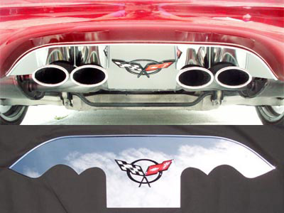 Corvette Exhaust Filler Panel for Stock Exhaust with C5 Flag Emblem Polished 1997-2004 C5 & Z06