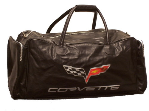 C6 Corvette Signature Duffle Bag All Black Leather 28 in.