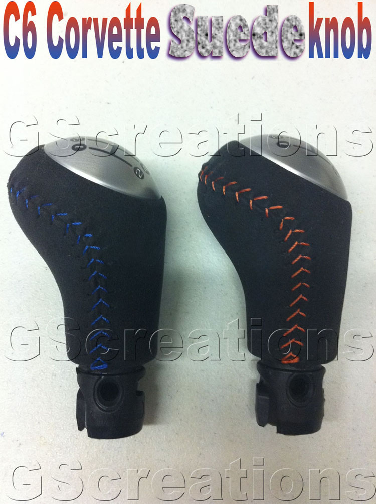 Suede C6 Corvette OEM Shift Knob made to fit C5 Corvette Red Stitching