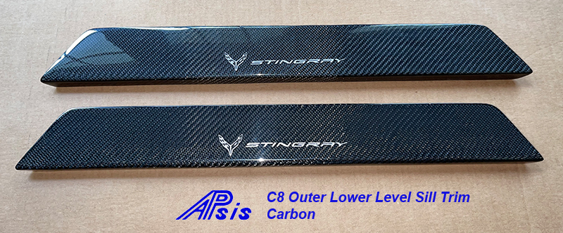 C8 Corvettte 2020+, Outer Lower Level Sill, 2 pcs/set, High Gloss Carbon Fiber