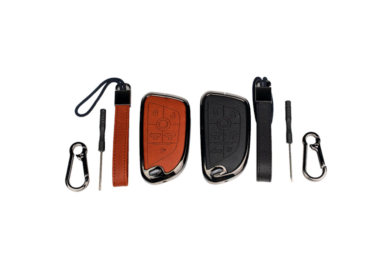 2020-27 C8 Corvette All Models Carbon Leather Key Cover, Black Leather / HTC