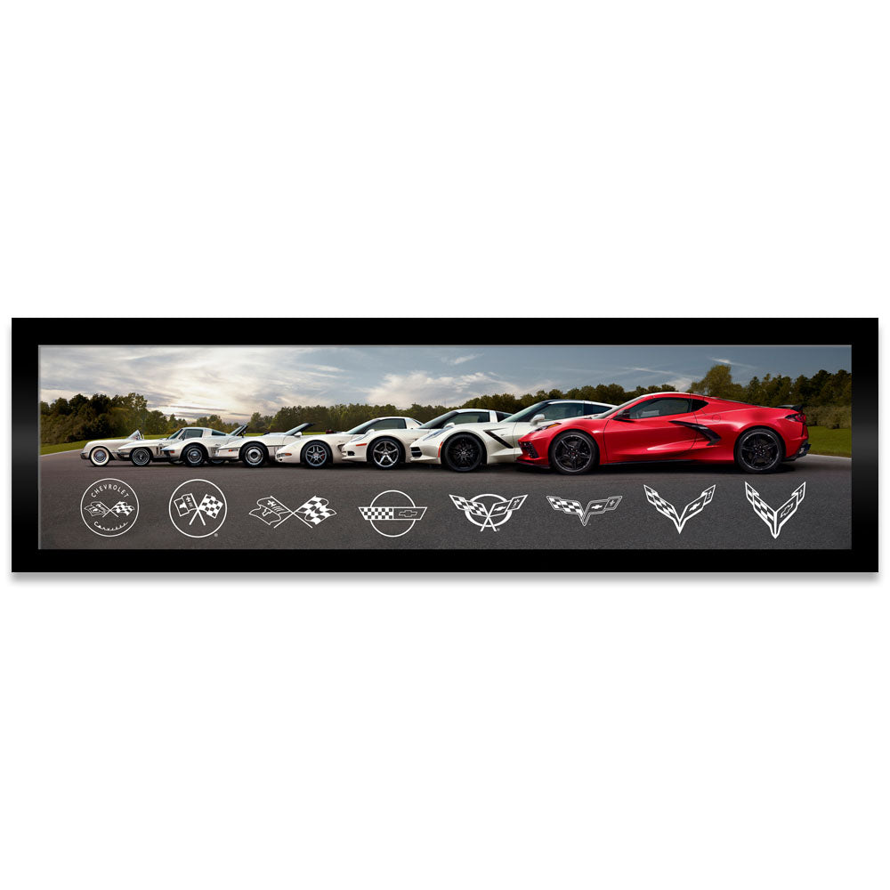 Corvette 8 Generations Framed Canvas Print