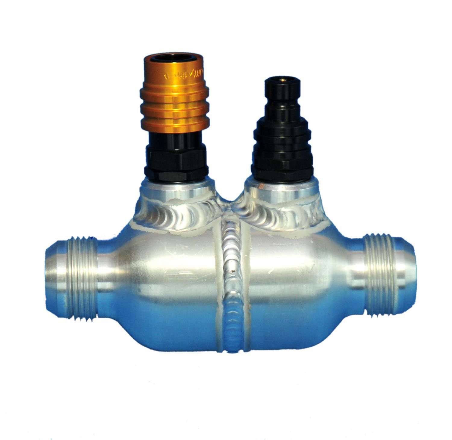 C&R Racing Radiator Check Valve, 20 AN Hose Inlet, 20 AN Hose Outlet, Two 10 AN Female Ports, Aluminum, Natural, Each