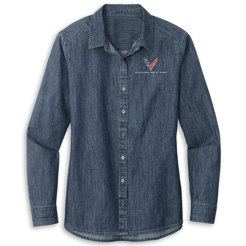 C8 Corvette Women's Denim Button-Down Cotton