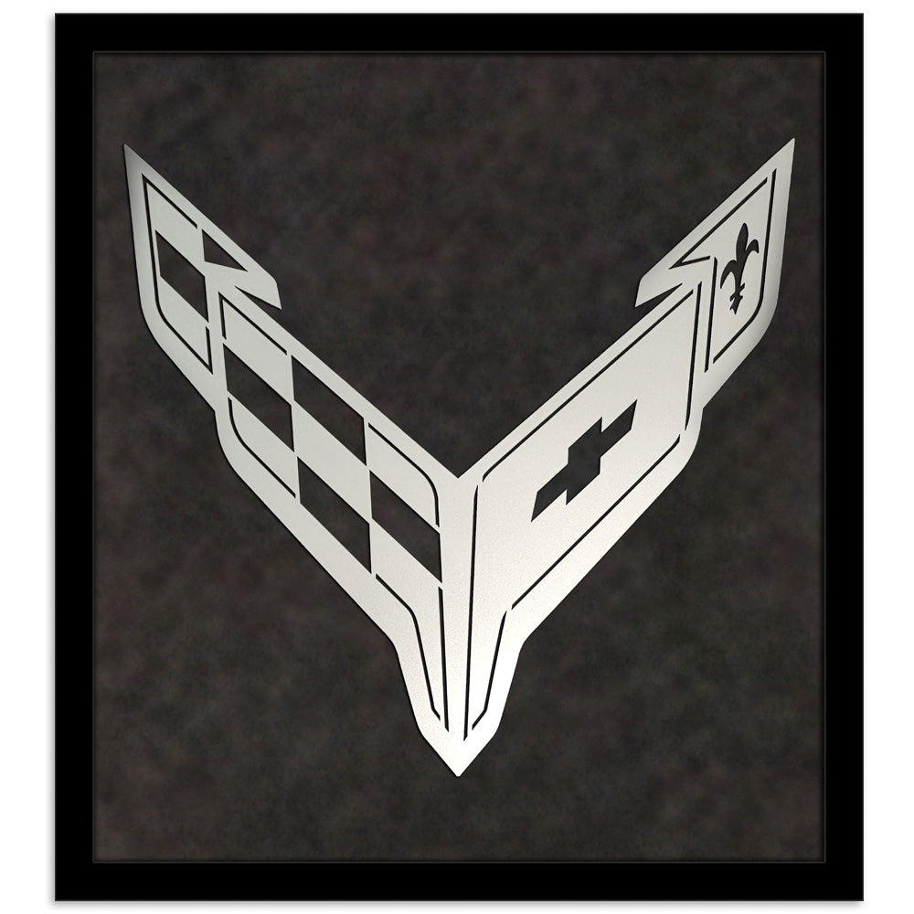 C8 Corvette Framed Laser Cut Crossed Flags - Gray