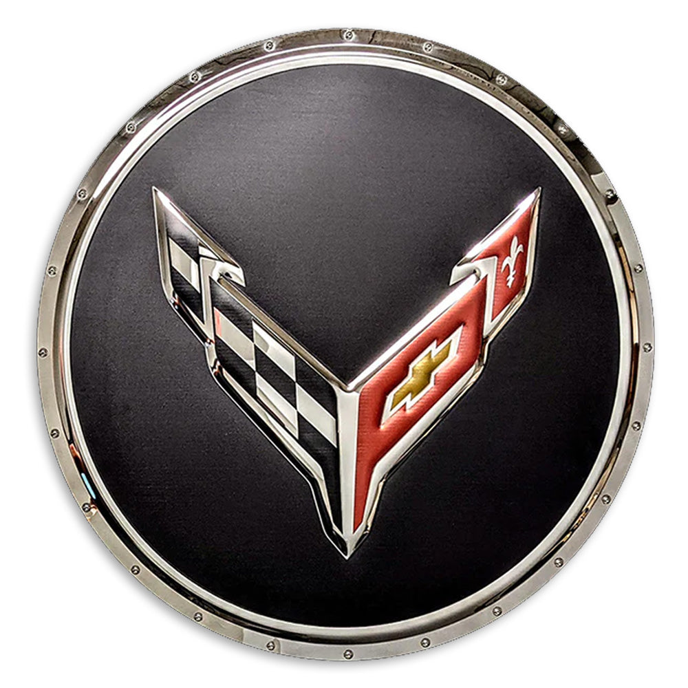 C8 Corvette Flags Circle Metal Sign Stainless Steel