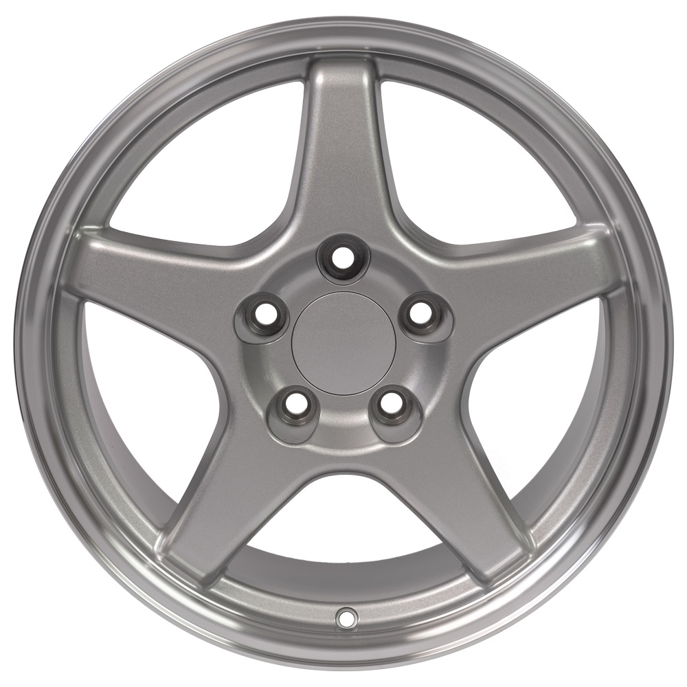17" Replica Wheel fits Chevy Corvette,  CV01 Machined Lip Silver 17x9.5