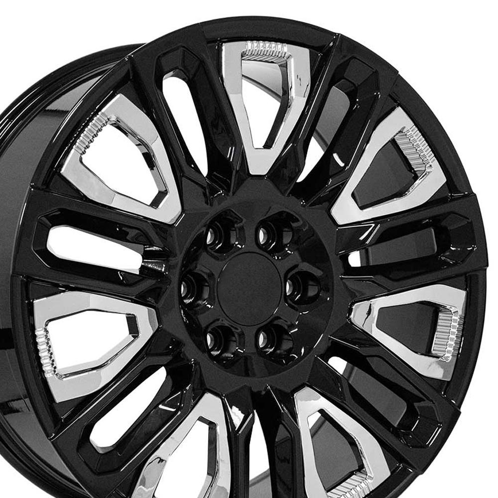 OE Wheels CV57 22x9 6x139.7 28et Gloss Black with Chrome Insert Wheel