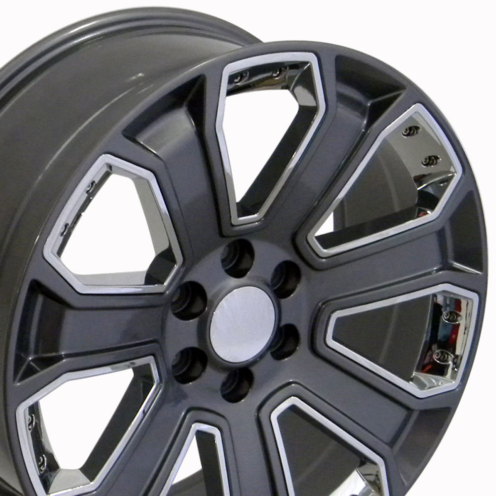 22" Replica Wheel fits Chevy Silverado,  CV93 Chrome Insert Gunmetal 22x9