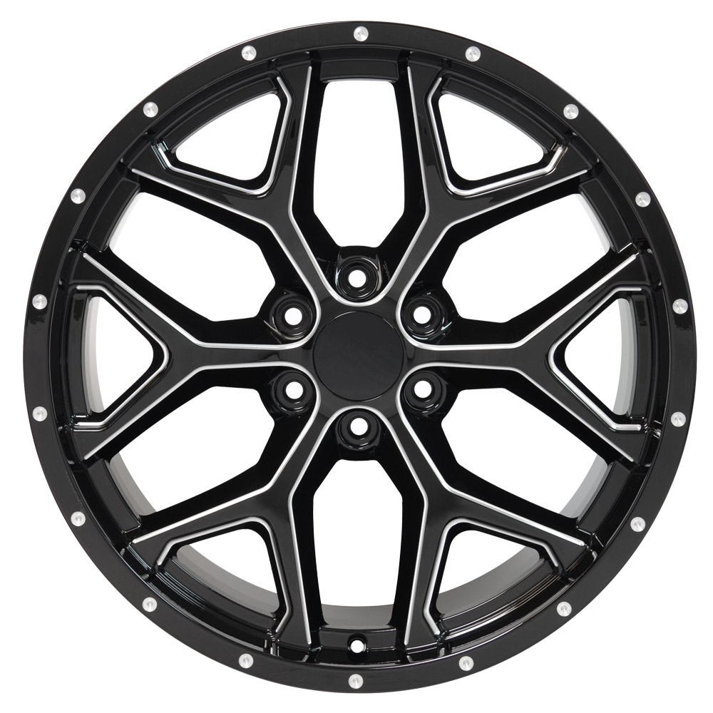 22" fits Chevrolet,  Deep Dish Silverado Replica Wheel,  Black with Milled Edges 22x9.5