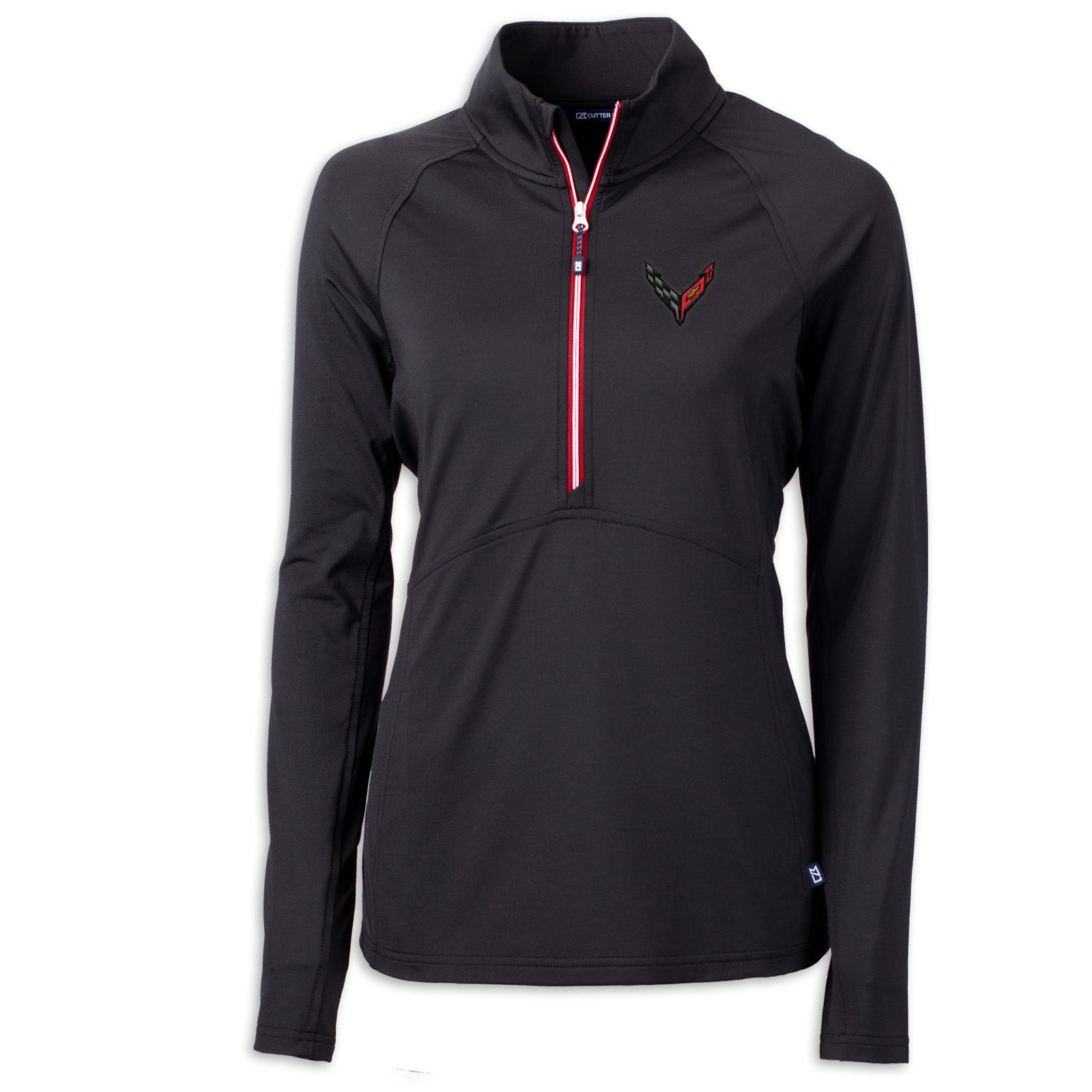 C8 Corvette Women's Crossed Flags Half-Zip - Black/Red