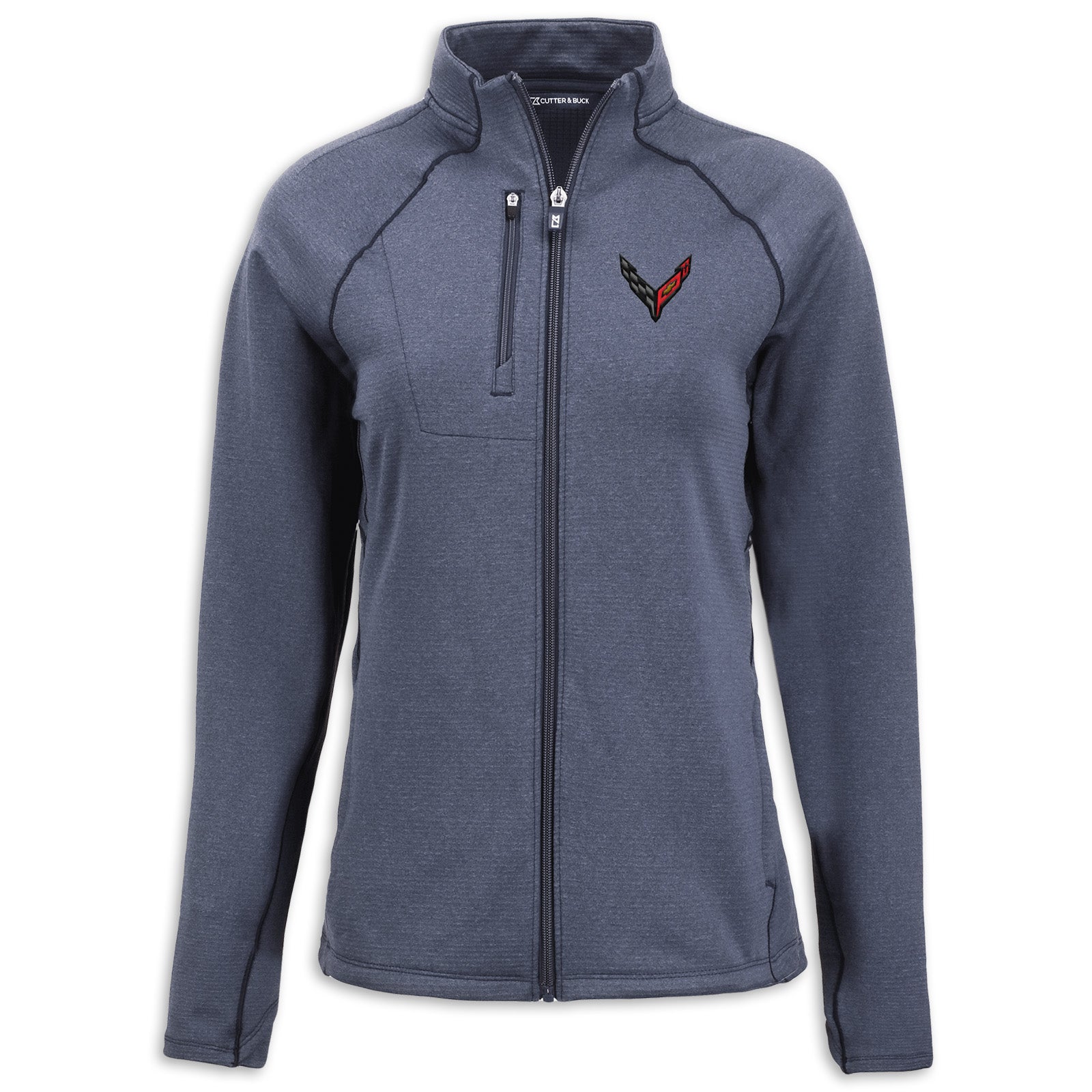 C8 Corvette Women's Full-Zip Jacket Navy Heather Moisture Wicking UPF 50+