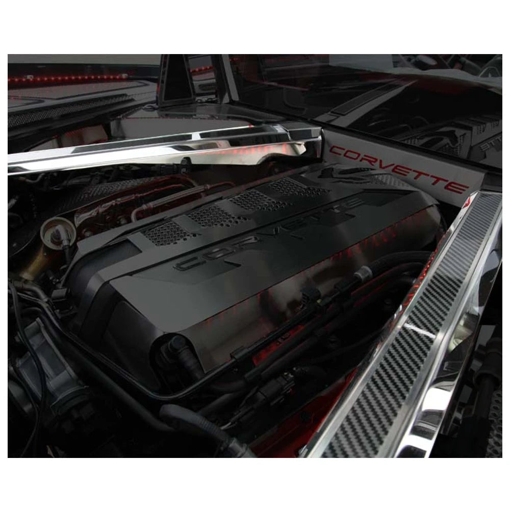 C8 Corvette Perforated Header Guard Cover Kit Polished Finish Stainless Steel
