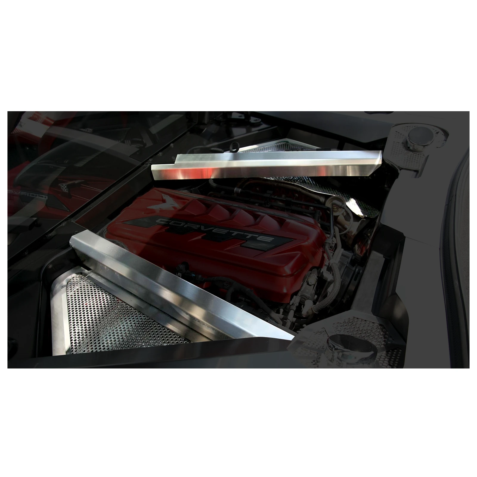 C8 Corvette Perforated Header Guard Cover Kit Rear Crossmember Covers Brushed