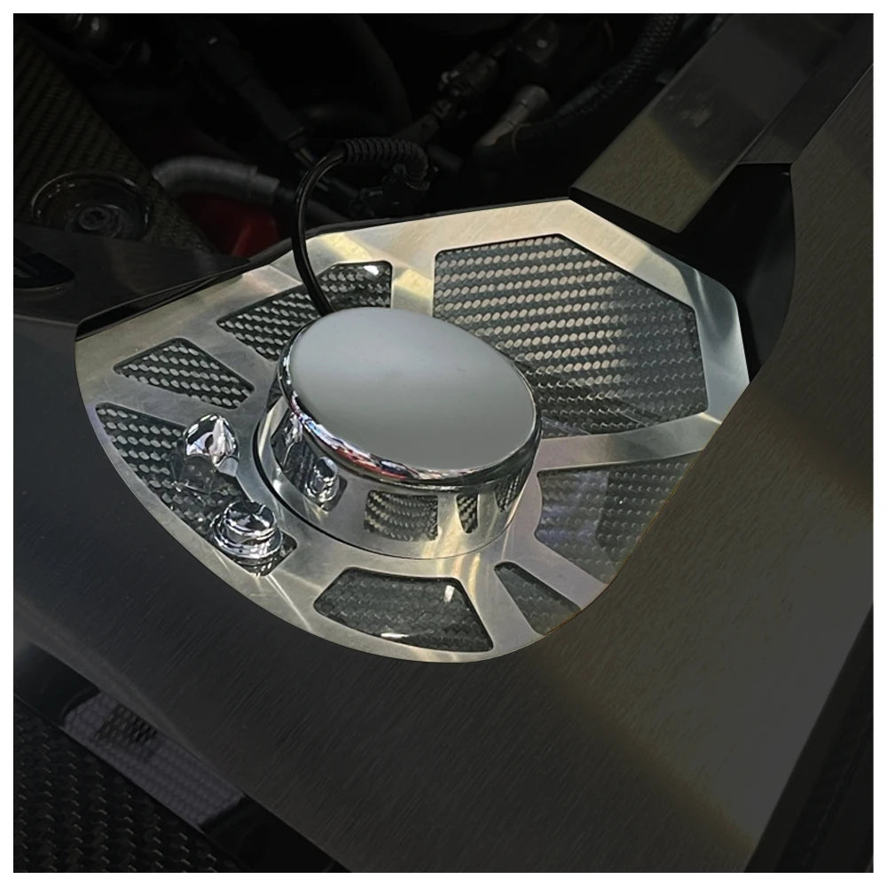 C8 Corvette Carbon Fiber Shock Tower Covers Brushed Finish Stainless Steel