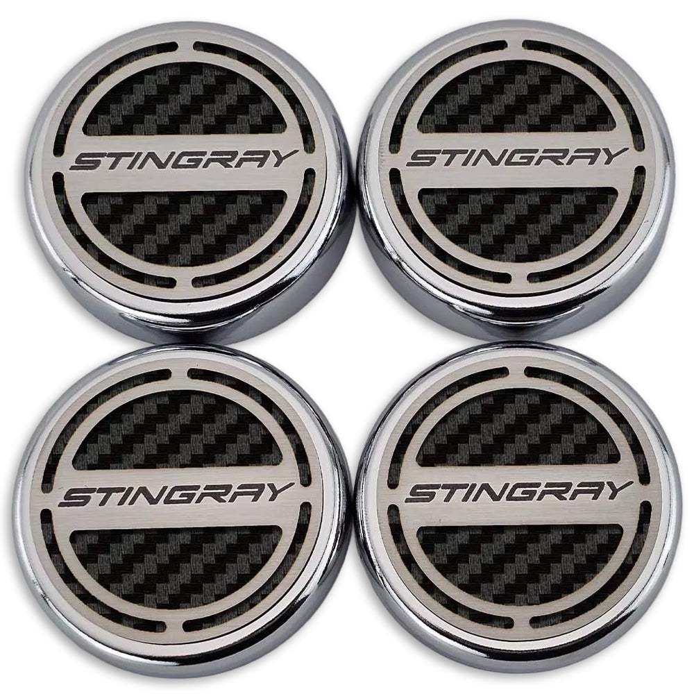 C8 Corvette Stingray Carbon Fiber Cap Cover 4pc Kit Stainless Steel